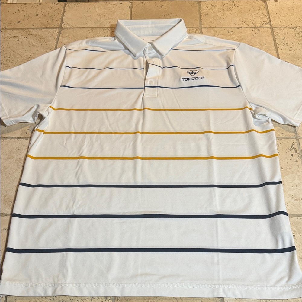 Under Armour White Polo with Blue and Yellow Stripes